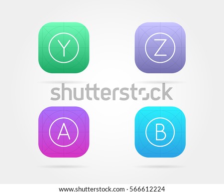Set of App Icon Template with Guidelines. Vector Fresh Colour