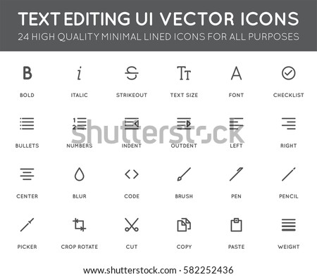 Text Editing User Interface (UI) Vector Icon Set. High Quality Minimal Lined Icons for All Purposes.