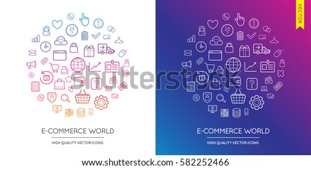 Vector Set of E-Commerce Modern Flat Thin Icons Inscribed in Round Shape