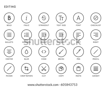 Text Editing User Interface Vector Icon Set. High Quality Minimal Lined Icons for All Purposes.