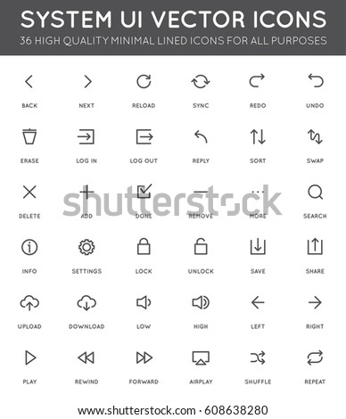 System User Interface (UI) Vector Icon Set. High Quality Minimal Lined Icons for All Purposes.