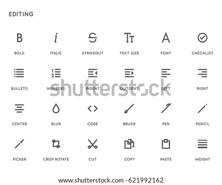 Text Editing User Interface (UI) Vector Icon Set. High Quality Minimal Lined Icons for All Purposes.