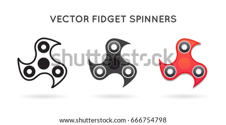 Set of 3 Hand Fidget Spinners. Isolated.
