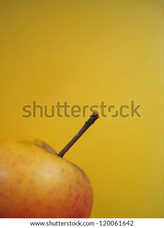 apple with yellow background 2, focus is on the stem