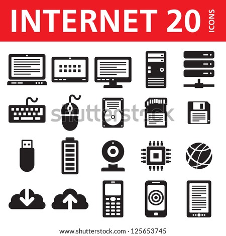 Internet 20 vector icons. Web network and computer - creative graphic sign set. 