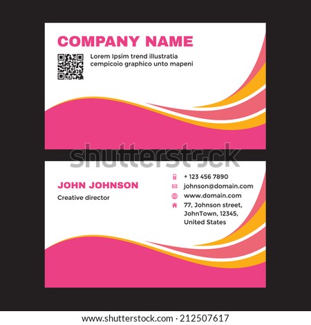 Business visit card with pink abstract wave design element.