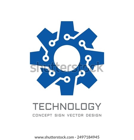 Technology gear concept business logo template design. Cogwheel mechanic sign. Computer network SEO icon. Search engine optimization. Line style. Graphic design element. Vector illustration