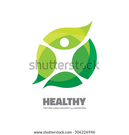 Healthy - vector logo template illustration. Man figure on leaves. Ecological and biological product concept sign. Ecology symbol. Human character icon.