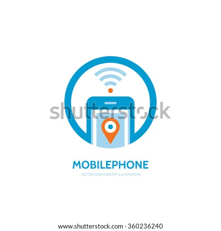 Mobile phone location vector logo template concept illustration. Smartphone creative sign. Modern technology symbol. Cellphone icon. Wi-fi. GPS. Design element. 