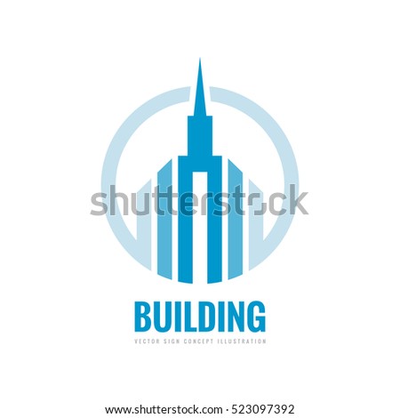 Real estate - vector logo template concept illustration. Building skyscraper silhouette sign in circle. Design element.