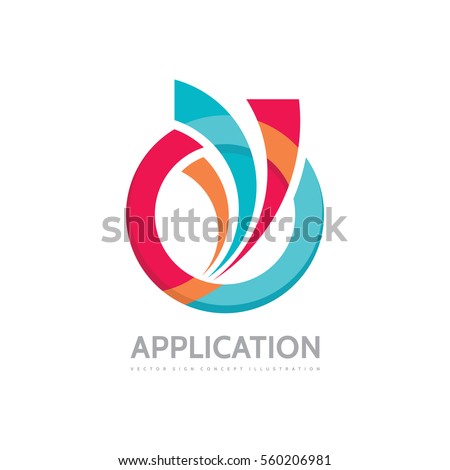 Application - vector business logo concept illustration. Colored ring with abstract shapes. Positive geometric sign in optimism style. Design element. 