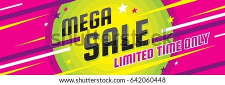 Mega sale discount - vector layout concept illustration. Abstract horizontal advertising promotion banner. Creative background. Special offer. Graphic design elements. 