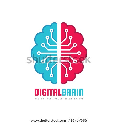 Digital human brain - vector logo template concept illustration. Mind sign. Education thinking symbol. Creative idea icon. Left and right hemispheres. 