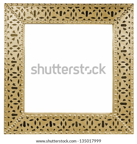Antique Moroccan golden mirror frame isolated on white background