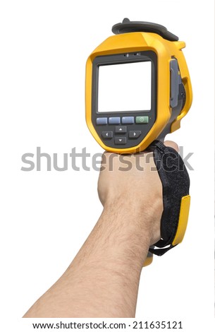 Man hand holding a thermal camera isolated on white background with Clipping Path