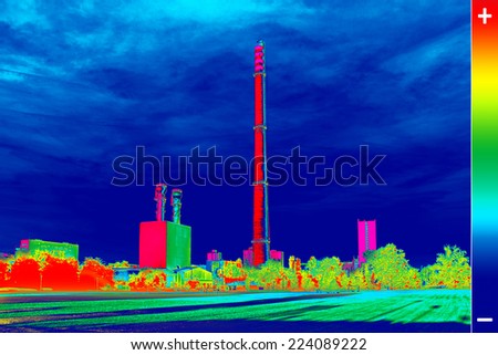 Infrared thermography image showing the heat emission at the Chimney of energy station