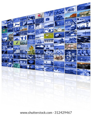 A variety of images as a big video wall of the TV screen