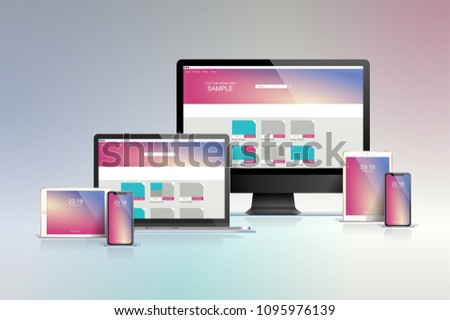 Set of multiple vector devices, vector mockup