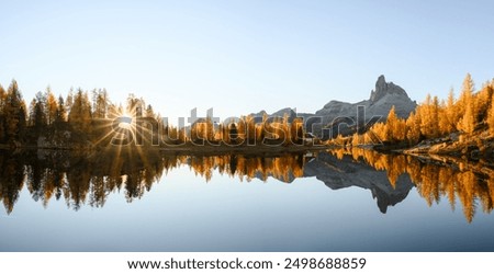 Similar – Image, Stock Photo Mountain autumn Sunrise. Majestic Morning fog, Beautiful tonal perspective. Fall sunny Landscape, misty forest on hills. Majestic aerial scenery of valley