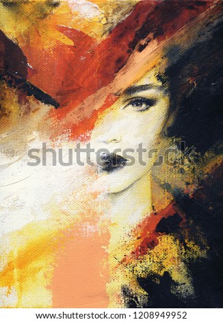 abstract beautiful woman. fashion illustration. acrylic painting