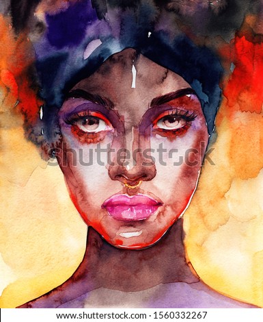 african american woman. fashion illustration. watercolor painting
