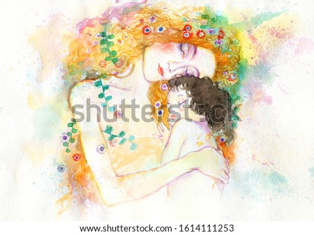 woman and child. illustration. watercolor painting
