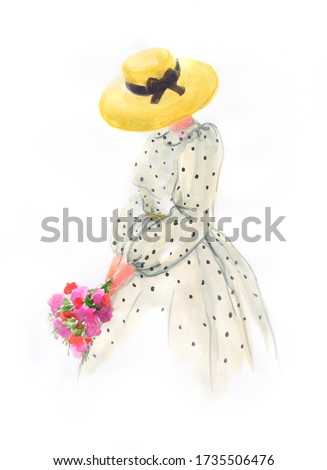 girl with flowers. fashion illustration. watercolor painting

