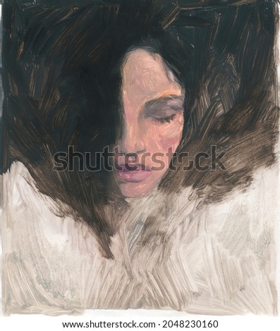 woman face sketch. beauty fashion illustration. oil painting
