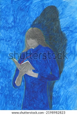 woman reading book. watercolor painting. illustration. 
