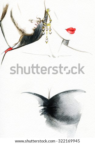 love.woman and man .watercolor illustration. fashion background