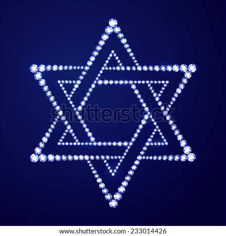 Jewish religion symbol David star made of blue diamonds on blue background