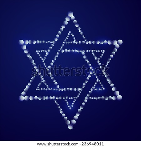 Vector illustration: decorative Jewish religion symbol David star made of blue hotspots on dark blue background