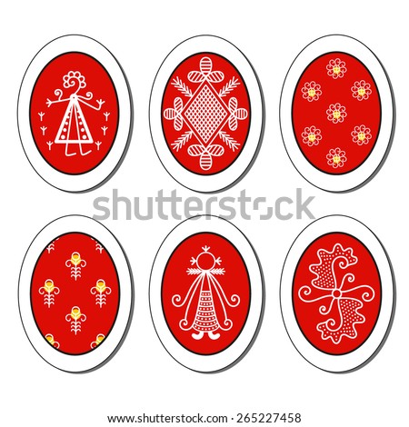 Vector illustration: set of six slavic pysanka - religious symbols - painted eggs