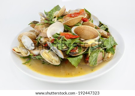 Thai food, surf clam stir with chili paste and herb, Large depth of field