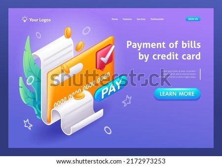 3D Isometric, cartoon. Concept of Invoice, bill icon. Payment of utility, bank, restaurant and other bill. Trending Landing Page.