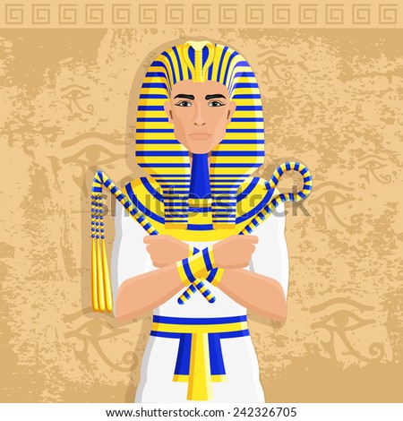 Pharaohs of Egypt, the supreme ruler over background with hieroglyphs