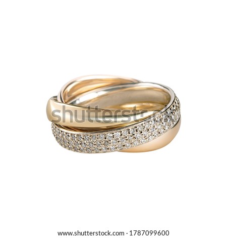 Diamonds Wedding three colors Ring group on white isolated cartier macro 商業照片 © 