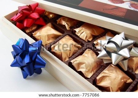 Close-Up of an open box with delicious chocolate candies