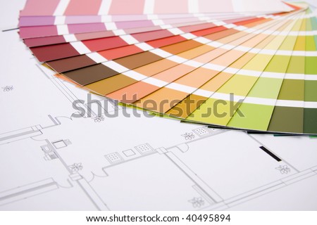 Color samples for selection with house plan on background