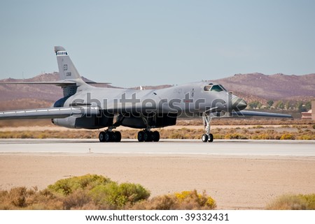 EDWARDS AFB, CA - OCTOBER 17: Rockwell B-1 Lancer supersonic bomber taxiing to the runway at Flight Test Nation 2009, October 17, 2009, Edwards Air Force Base, CA