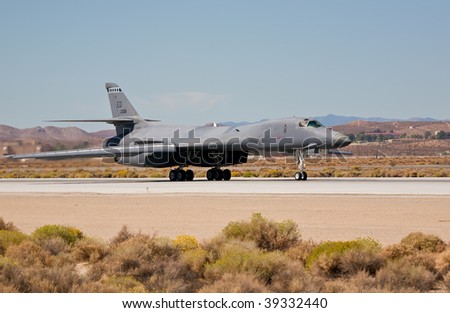 EDWARDS AFB, CA - OCTOBER 17: Rockwell B-1 Lancer supersonic bomber taxiing to the runway at Flight Test Nation 2009, October 17, 2009, Edwards Air Force Base, CA