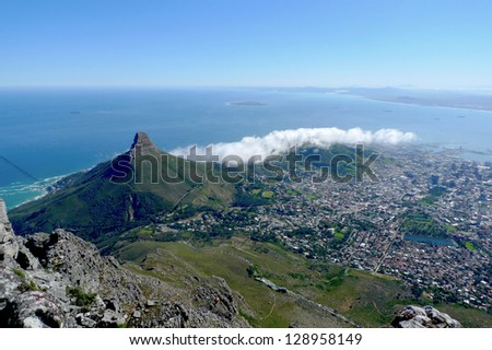 Lions Head and Cape Town, South Africa, view from the top of Table Mountain.