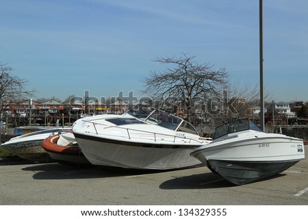 BROOKLYN, NY - APRIL 4: Boats cast ashore in the aftermath of Hurricane Sandy five months after storm on April 4, 2013 in Brooklyn, NY