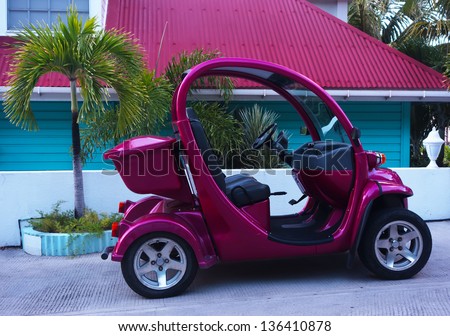 ST BARTHS, FRENCH WEST INDIES - NOVEMBER 8:GEM E2 electrical car on November 8, 2012 at. St Barths. GEM  is a US manufacturer in the low-speed vehicle category, producing electric vehicles since 1998