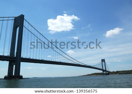 NEW YORK CITY - MAY 14:Verrazano Bridge in New York on May 14, 2013. The Verrazano Bridge is a double-decked suspension bridge that connects the boroughs of Staten Island and Brooklyn in New York City