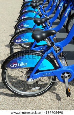 NEW YORK - MAY 26: Citi bike station ready for business in New York on May 26, 2013. NYC bike share system ready to hit the road in Manhattan and Brooklyn on May 27, 2013