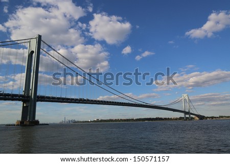 NEW YORK CITY - AUGUST 15:Verrazano Bridge in New York on August 15, 2013.The Verrazano Bridge is a double-decked suspension bridge that connects the boroughs of Staten Island and Brooklyn in New York