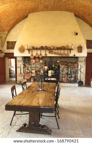 POMMARD, FRANCE - OCTOBER 6 The Ancient Kitchen at Chateau de Pommard winery on October 6, 2013  Chateau de Pommard is a 18th century castle famous for winery with 20 hectares vineyard and art gallery