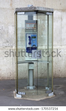 LYON, FRANCE - OCTOBER 8: Old street phone in Lyon on October 8, 2013. France Telecom  is a France-based European mobile operator, Internet access provider, and telecommunications services provider