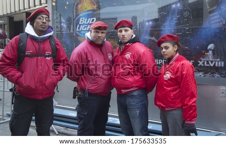 NEW YORK - JANUARY 30: The Guardian Angels Patrol on Broadway on January 30, 2014.The Guardian Angels is a non profit international volunteer organization of unarmed citizen crime patrollers